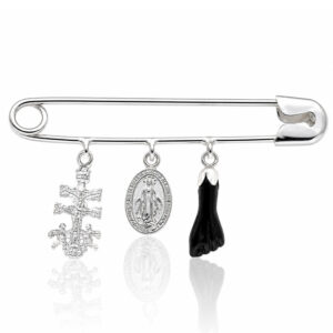 Coleccion nido · imperdible bebe plata 925mm caravaca + v. milagrosa + higa