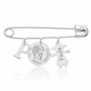 Coleccion nido · imperdible bebe plata 925mm letra + angel de la guarda + niña