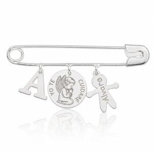 Coleccion nido · imperdible bebe plata 925mm letra + angel de la guarda + niño