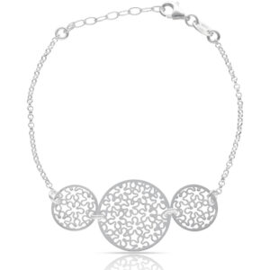 Pulsera plata 925mm circulos + flores caladas