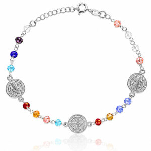 Pulsera plata 925mm san benito 10mm + piedras colores