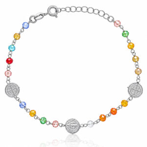 Pulsera plata 925mm san benito 8mm + piedras colores