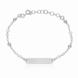 Pulsera bebe plata 925mm bolas + perlas