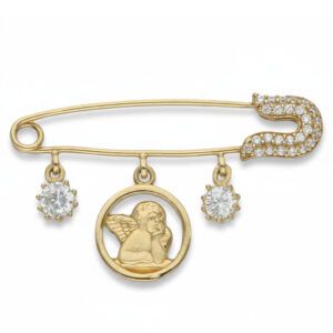 Alfiler oro 18kl bebe angel de la guarda