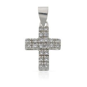 Cruz oro blanco 18kl circonitas - 14x19mm