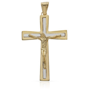 Cruz oro 18kl cristo bicolor