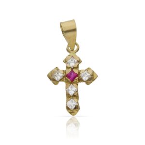 Cruz oro 18kl piedra roja + circonitas - 12x17mm