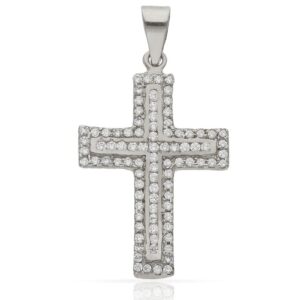 Cruz oro blanco 18kl circonitas - 17x26mm