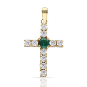 Cruz oro 18kl piedra verde + circonitas - 15x20mm