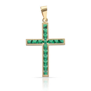 Cruz oro 18kl piedras verdes - 14x20mm