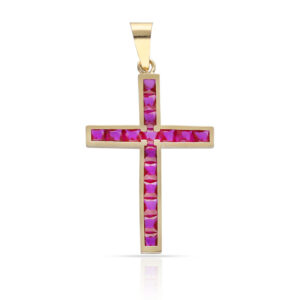Cruz oro 18kl piedras rojas - 14x20mm