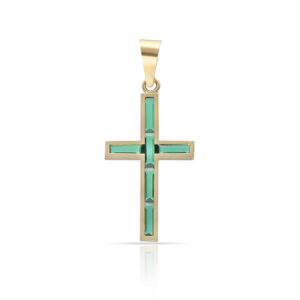 Cruz oro 18kl piedras verdes - 10x17mm