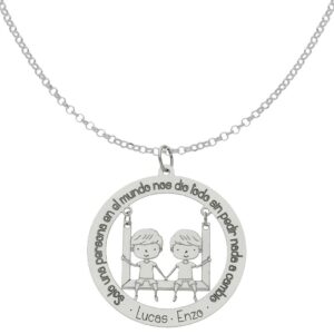 Gargantilla oro blanco 18kl frase+niños - 28mm