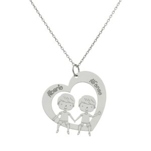 Gargantilla oro blanco 18kl corazon + niños