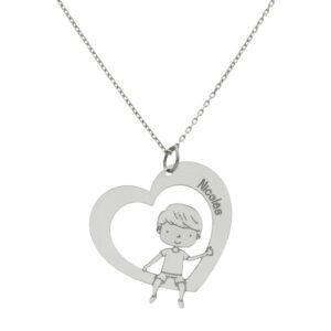 Gargantilla oro blanco 18kl corazon + niño