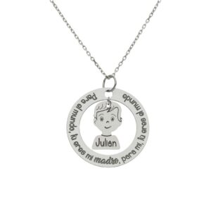 Gargantilla oro blanco 18kl frase + niño
