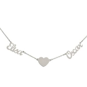 Gargantilla oro blanco 18kl - 2 nombres + corazon