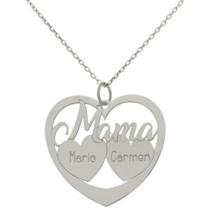 Gargantilla oro blanco 18kl mama + 2 corazones