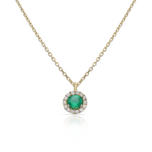 Gargantilla oro 18kl cerco circonitas + piedra verde - 6mm