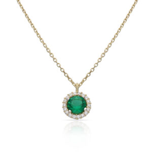 Gargantilla oro 18kl cerco circonitas + piedra verde - 7mm