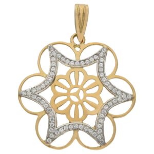 Colgante oro 18kl flor circonitas - 26mm