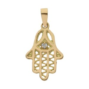 Colgante oro 18kl mano de fatima circonita
