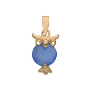 Colgante oro 18kl buho piedra azul