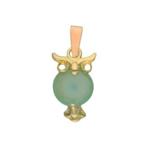Colgante oro 18kl buho piedra verde