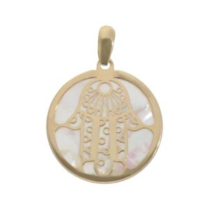 Colgante oro 18kl nacar mano fatima - 16mm
