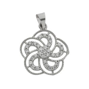 Colgante oro blanco 18kl flor circonitas