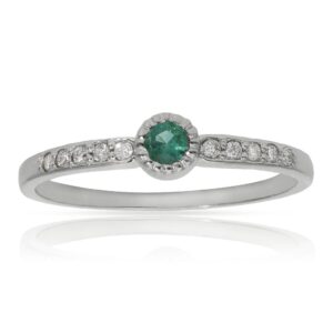 Sortija oro blanco 18kl esmeralda + diamantes - stock
