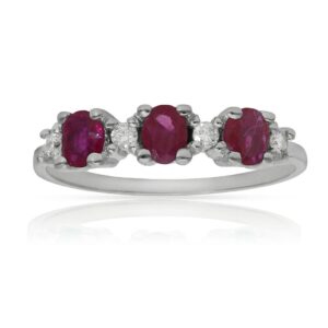 Sortija oro blanco 18kl rubies + diamantes