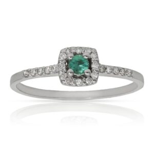 Sortija oro blanco 18kl esmeralda + diamantes - stock