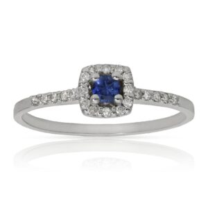 Sortija oro blanco 18kl zafiro + diamantes