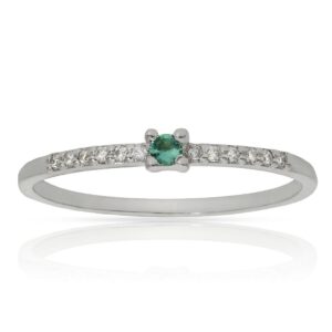 Sortija oro blanco 18kl esmeralda + diamantes
