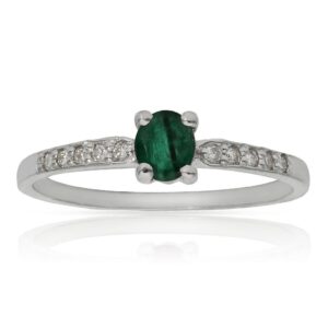 Sortija oro blanco 18kl esmeralda + diamantes