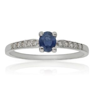 Sortija oro blanco 18kl zafiro + diamantes - stock