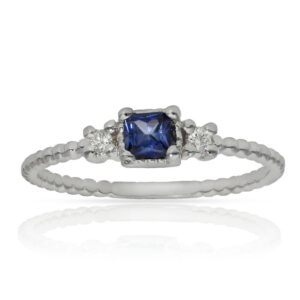 Sortija oro blanco 18kl zafiro + diamantes