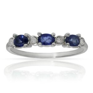 Sortija oro blanco 18kl zafiros + diamantes