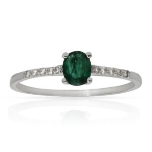 Sortija oro blanco 18kl esmeralda + diamantes - stock