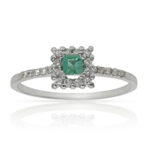 Sortija oro blanco 18kl esmeralda + diamantes - stock