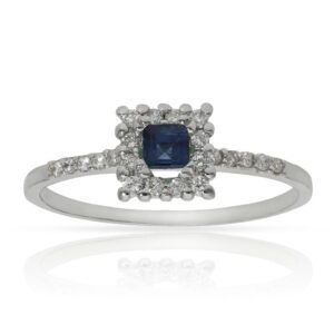 Sortija oro blanco 18kl zafiro + diamantes
