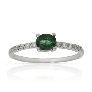 Sortija oro blanco 18kl esmeralda + diamantes - stock