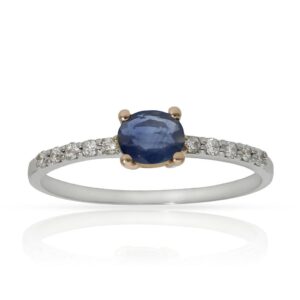 Sortija oro blanco 18kl zafiro + diamantes