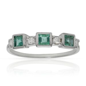 Sortija oro blanco 18kl esmeraldas + diamantes - stock