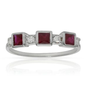 Sortija oro blanco 18kl rubies + diamantes - stock