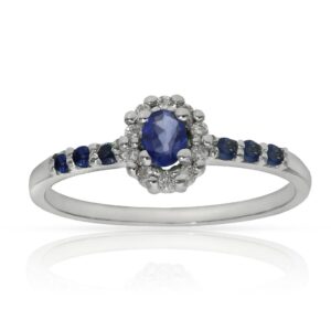 Sortija oro blanco 18kl zafiros + diamantes