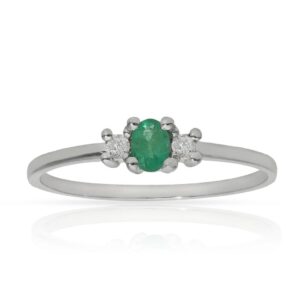 Sortija oro blanco 18kl esmeralda + diamantes