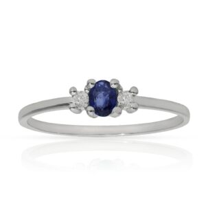 Sortija oro blanco 18kl zafiro + diamantes