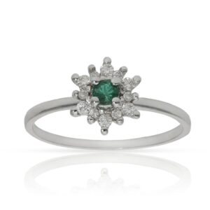 Sortija oro blanco 18kl esmeralda + diamantes